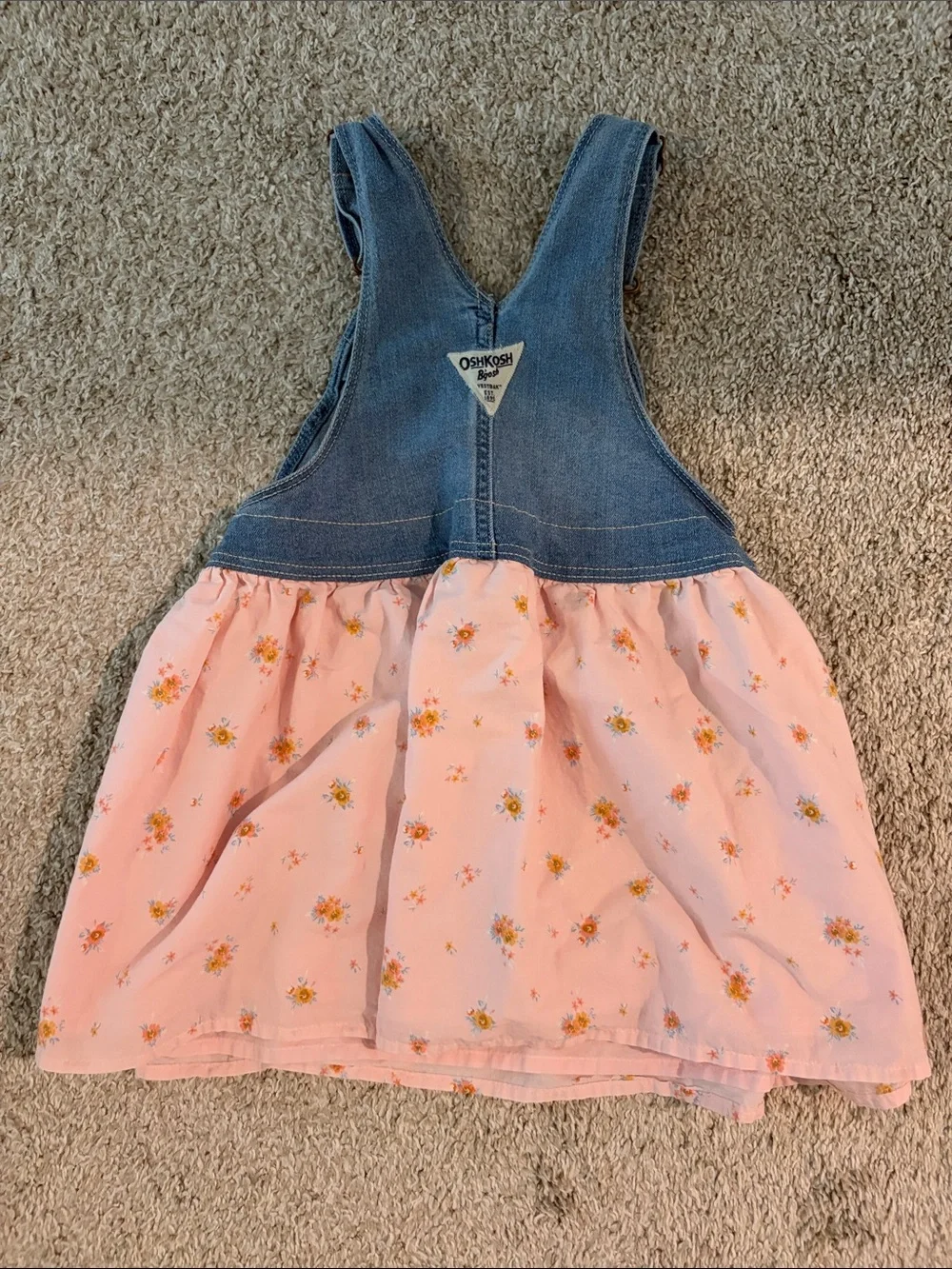 OshKosh B'gosh Denim Bib Overall Dress with Pink Floral Skirt